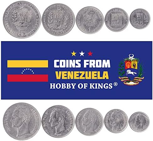 5 מטבעות מוונצואלה | אוסף סט מטבעות וונצואלי 25 50 סנטימוס 1 2 5 בוליברס | הופץ 1988-1990 | סוס | סיימון